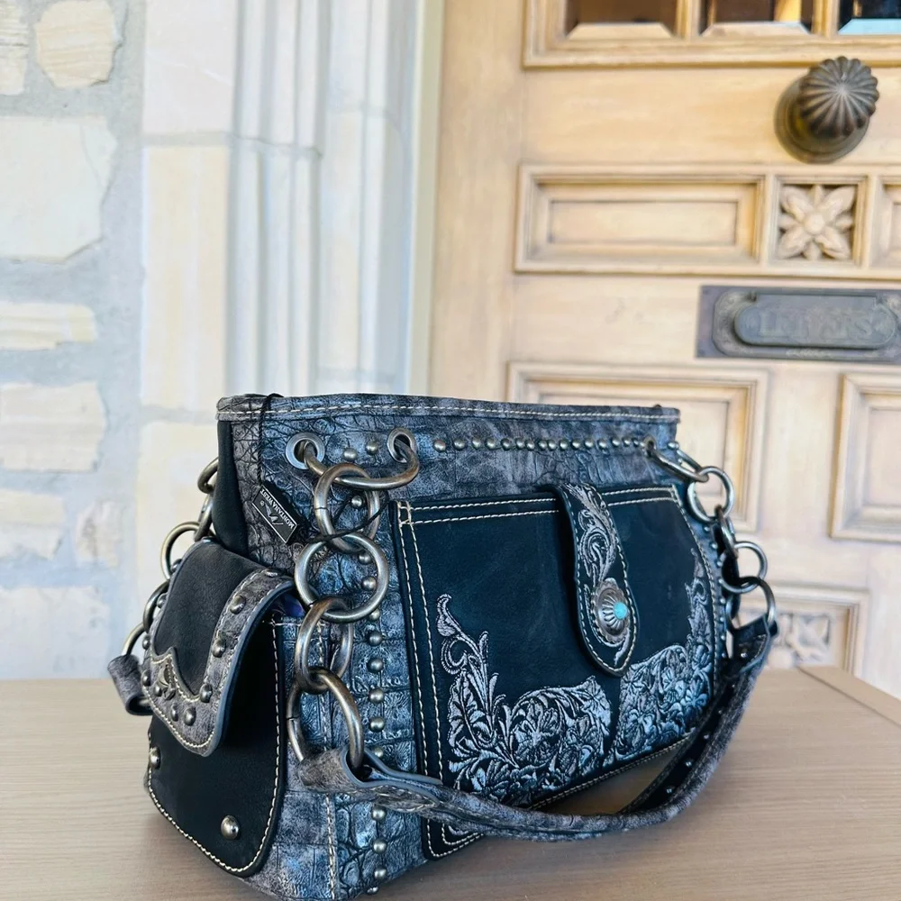 Montana west embroidery buckle black shoulder bag&wallet NWT_7